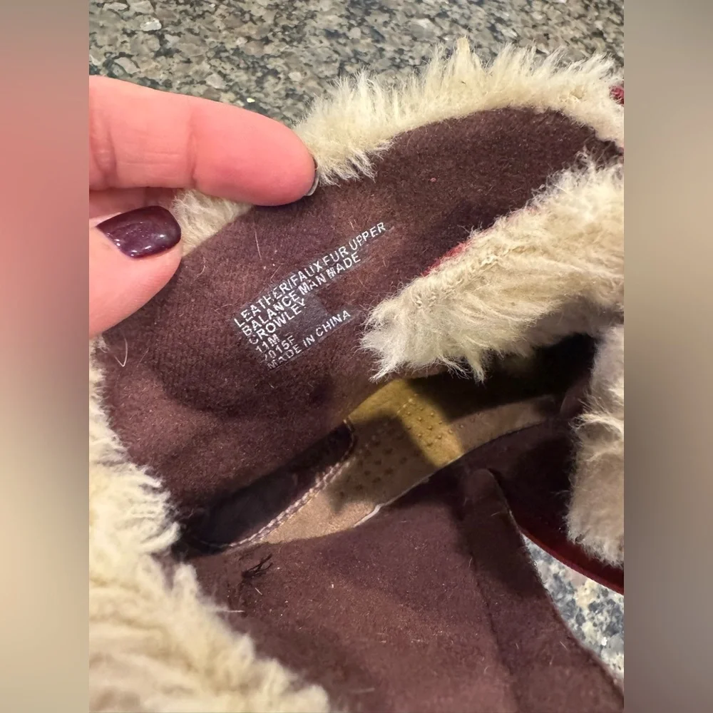 Earth Origins Leather Fur Ankle Boots Suede Burgundy 11 Comfort Walking Gorpcore - Picture 9 of 14